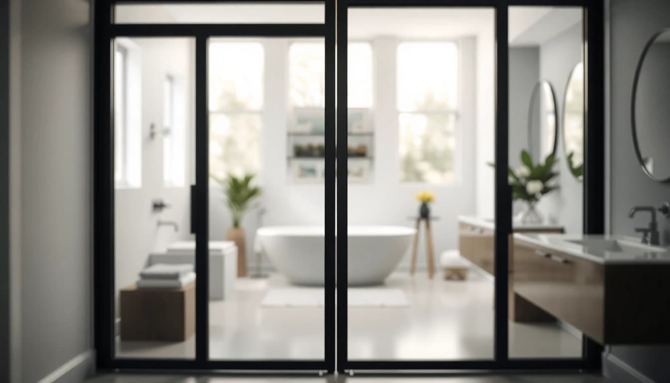Showcase luxurious black frame shower doors in a sleek modern bathroom design.