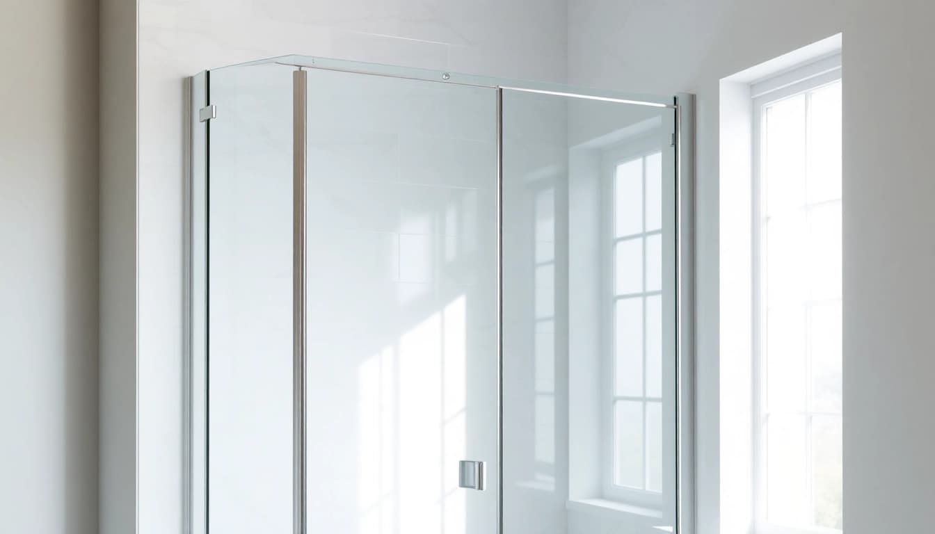 Showcase corner shower screen frameless with sleek design in a modern bathroom.