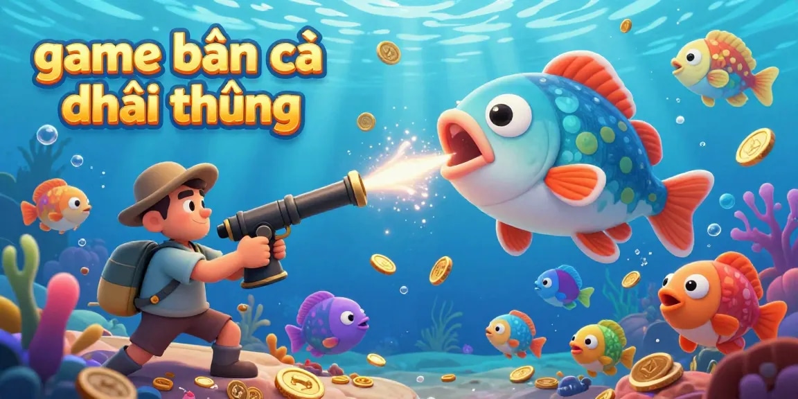 Engage with game bắn cá đổi thưởng in a vibrant underwater scene filled with coins and treasures.