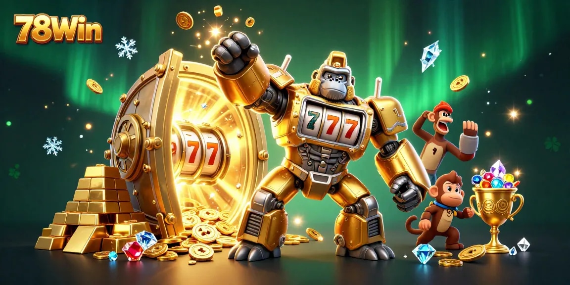 Play exciting games at 78Win with golden gorilla mech winning jackpots and exploding with coins.