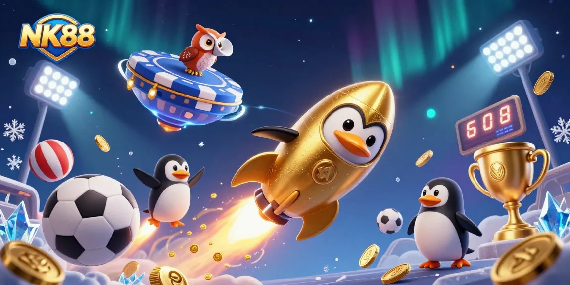 Engage with NK88's thrilling gaming universe in this dynamic 3D casino illustration.