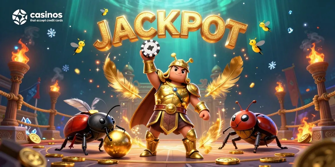 Experience excitement with casinos that accept credit cards, featuring vibrant characters and dynamic casino elements.