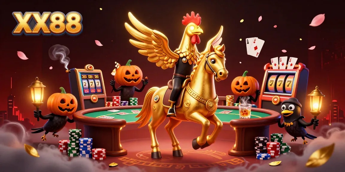 Engage in exciting gameplay at XX88 casino with golden rooster characters and vibrant slot game elements.