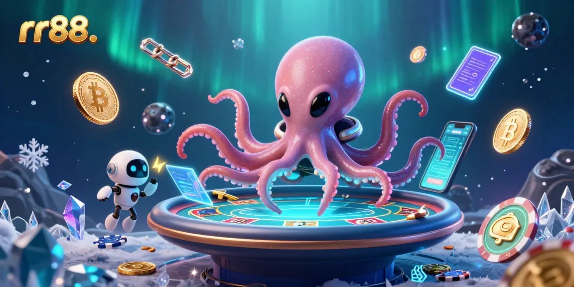 Experience dynamic gameplay at rr88. with an alien octopus gaming among crypto elements.