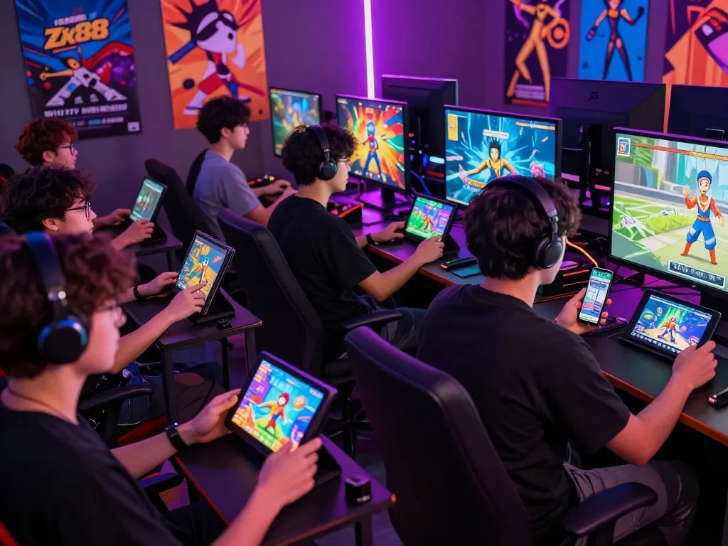Exciting gameplay at nhà cái ZX88 with players enjoying vibrant gaming experiences across multiple devices.
