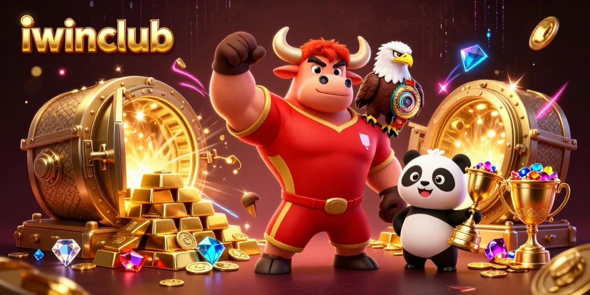 Experience iwinclub's thrilling casino action with a dynamic 3D scene of winning characters.