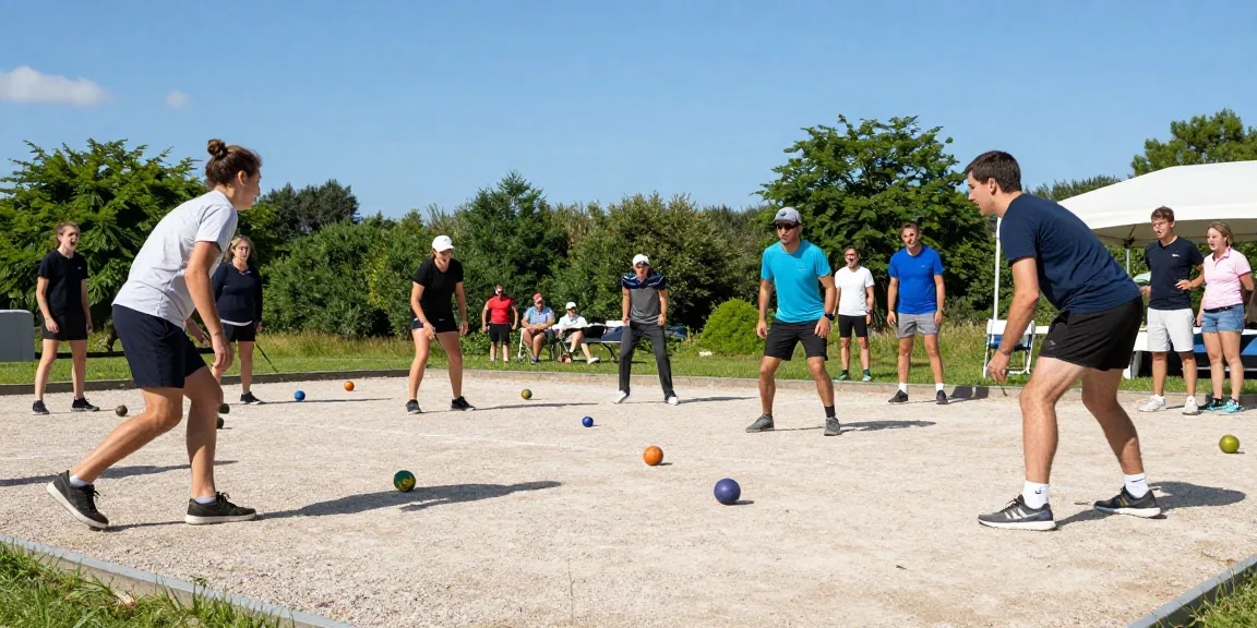 Exciting petanque match at fopikotabalikpap.org with diverse players and vibrant atmosphere.
