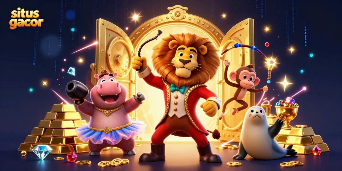 Experience the thrilling slots action at situs gacor with vibrant characters bursting with energy and treasure.