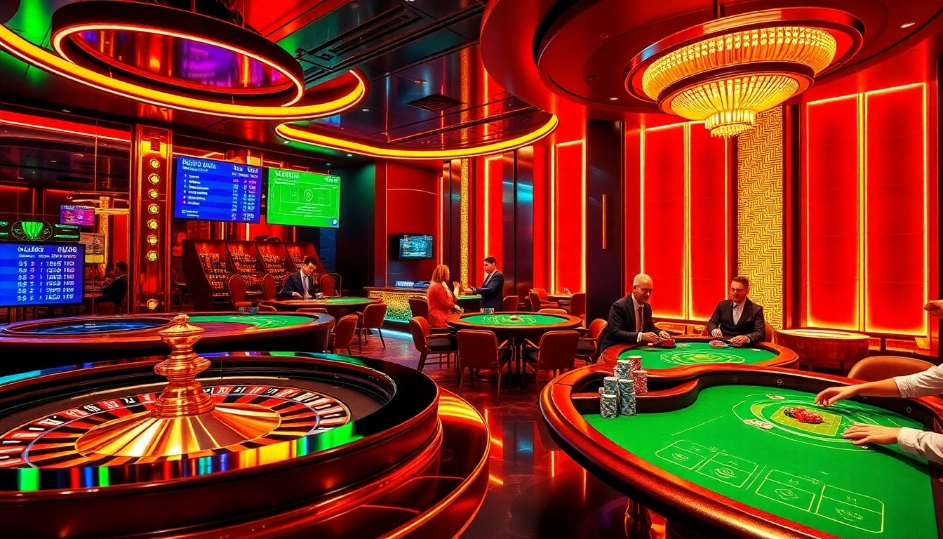 High-stakes gameplay at lc88 .bio showcasing players exhilarated by blackjack and roulette.