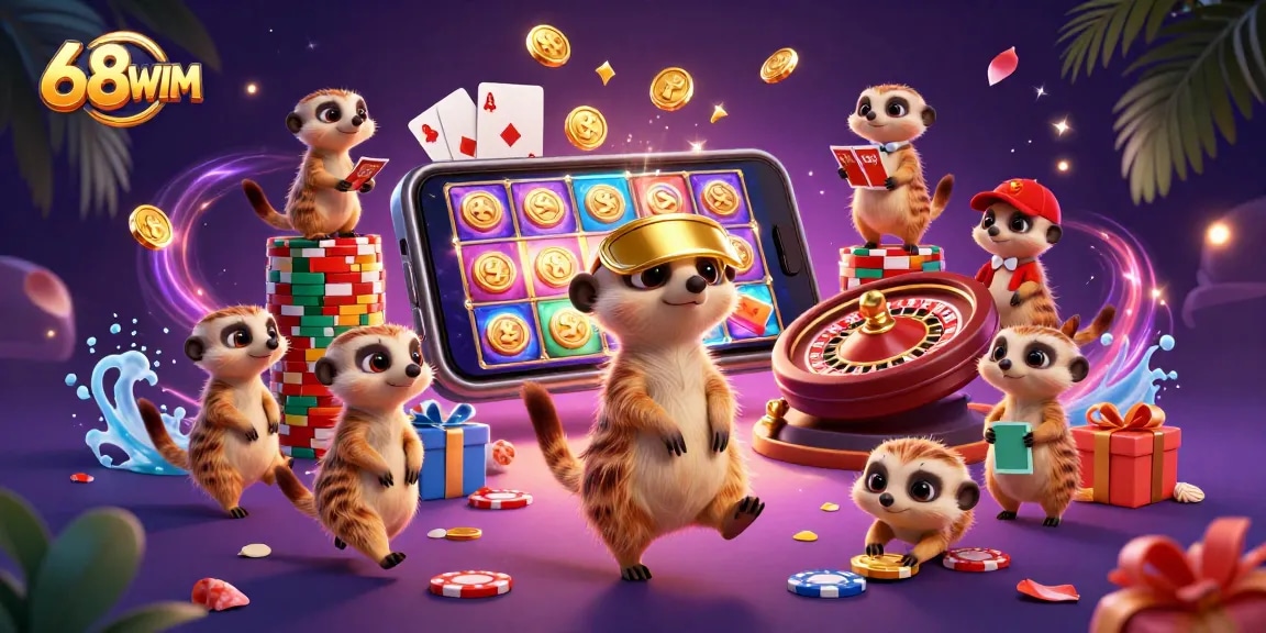 Experience thrilling games at 68WIM with meerkats orchestrating playful casino action.