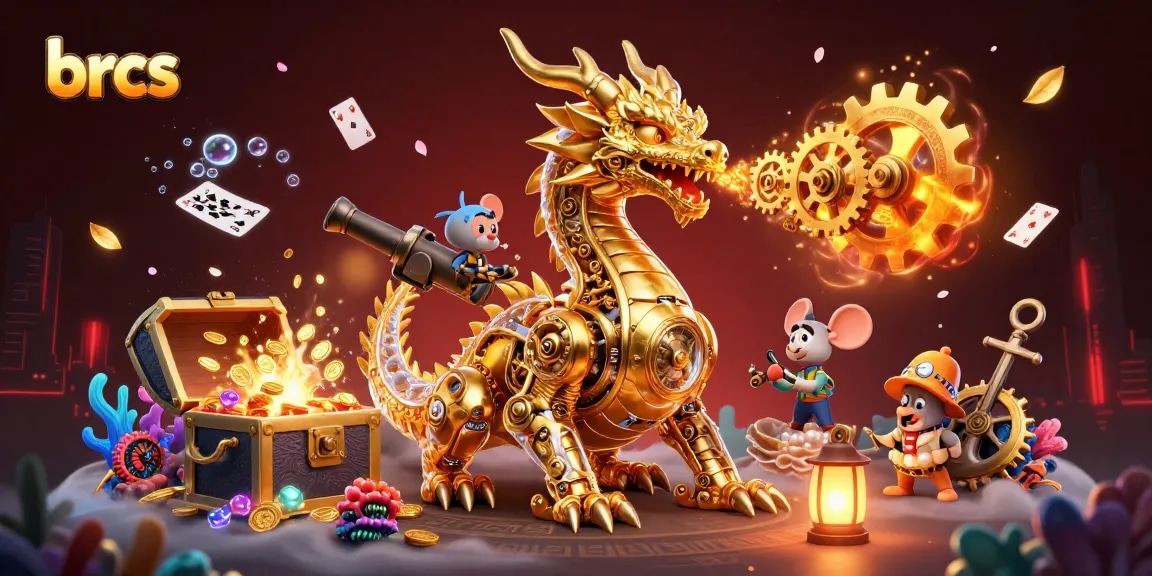 Experience thrilling gameplay at brcs with a golden dragon amid vibrant casino elements.