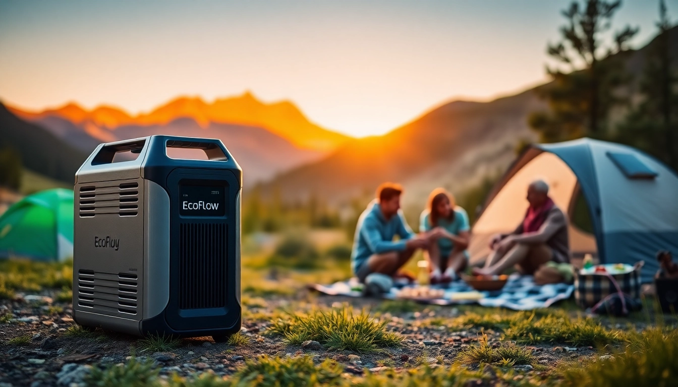 EcoFlow power station empowering outdoor family activities in a serene setting.
