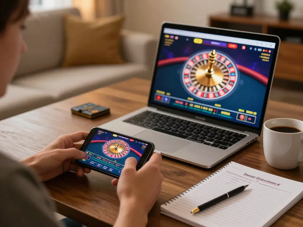Player engaged in online gaming at https://play-hbet.com/, focused on live roulette action