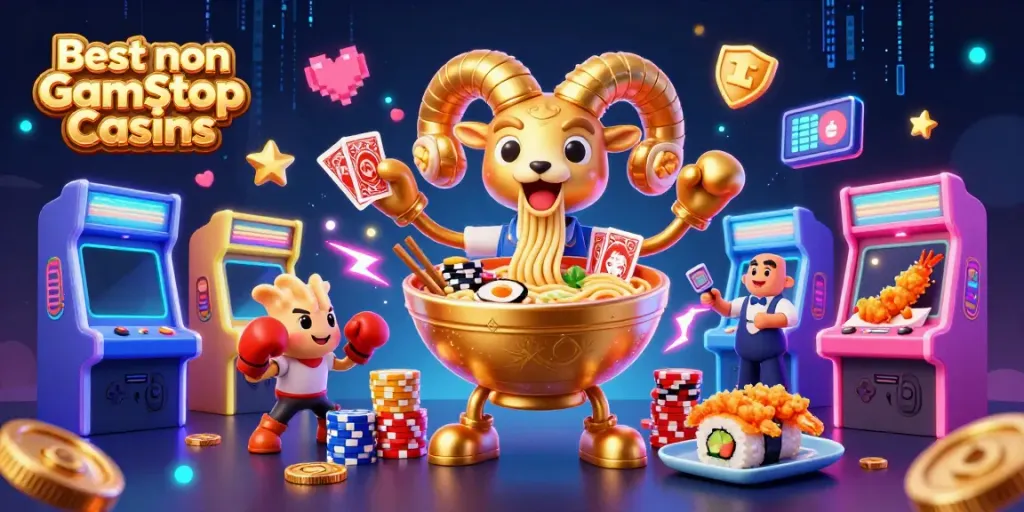 Experience the excitement of the Best non Gamstop Casinos with a dynamic 3D casino scene featuring unique characters.