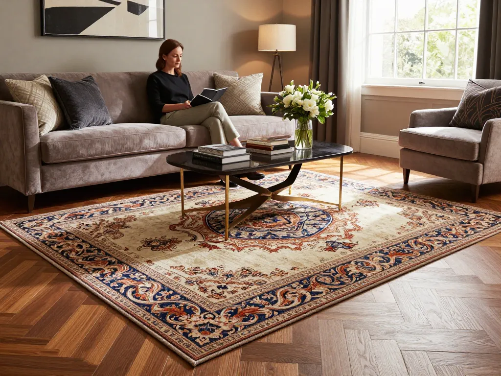 Luxury carpets London enhancing an elegant living room with designer decor and natural light.