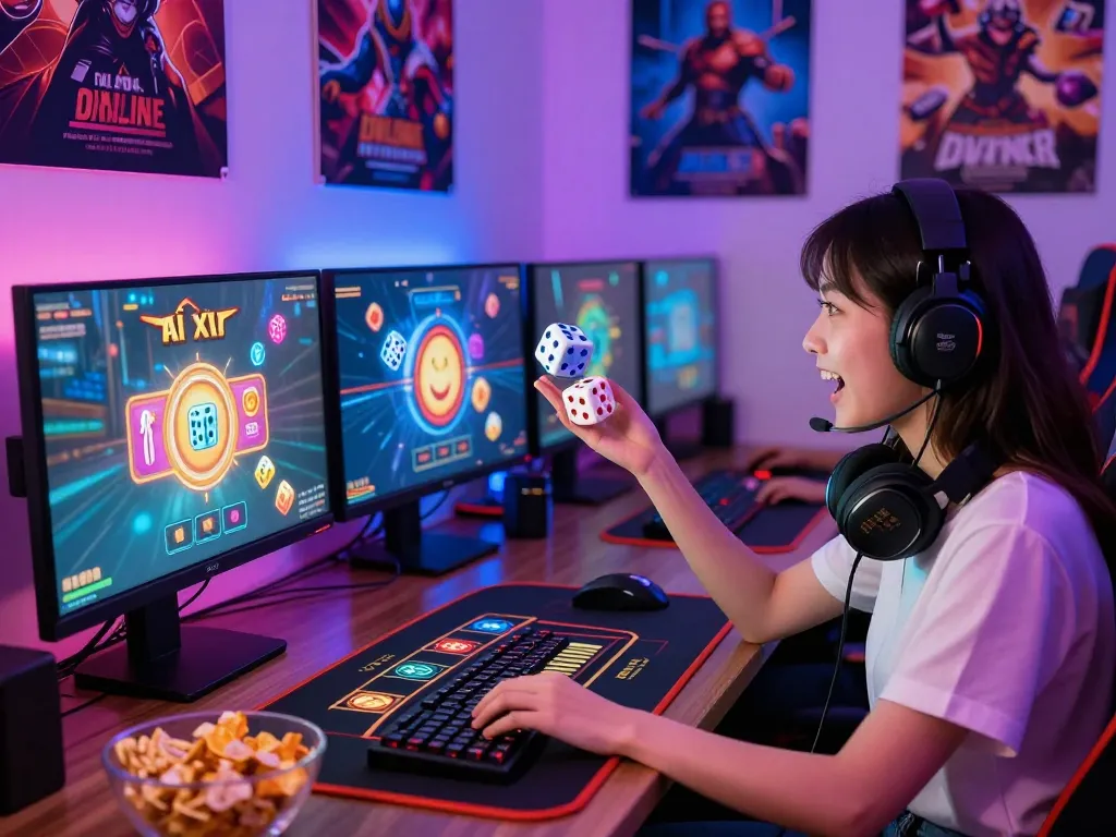 Exciting tài xỉu online gaming scene featuring a player engaged in a colorful virtual environment with dice rolling.