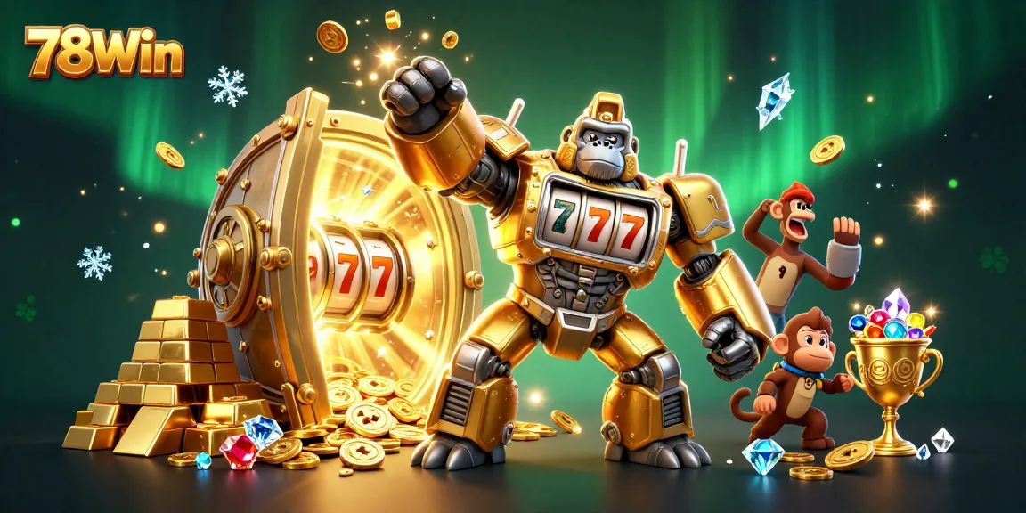 Play exciting games at 78Win with golden gorilla mech winning jackpots and exploding with coins.