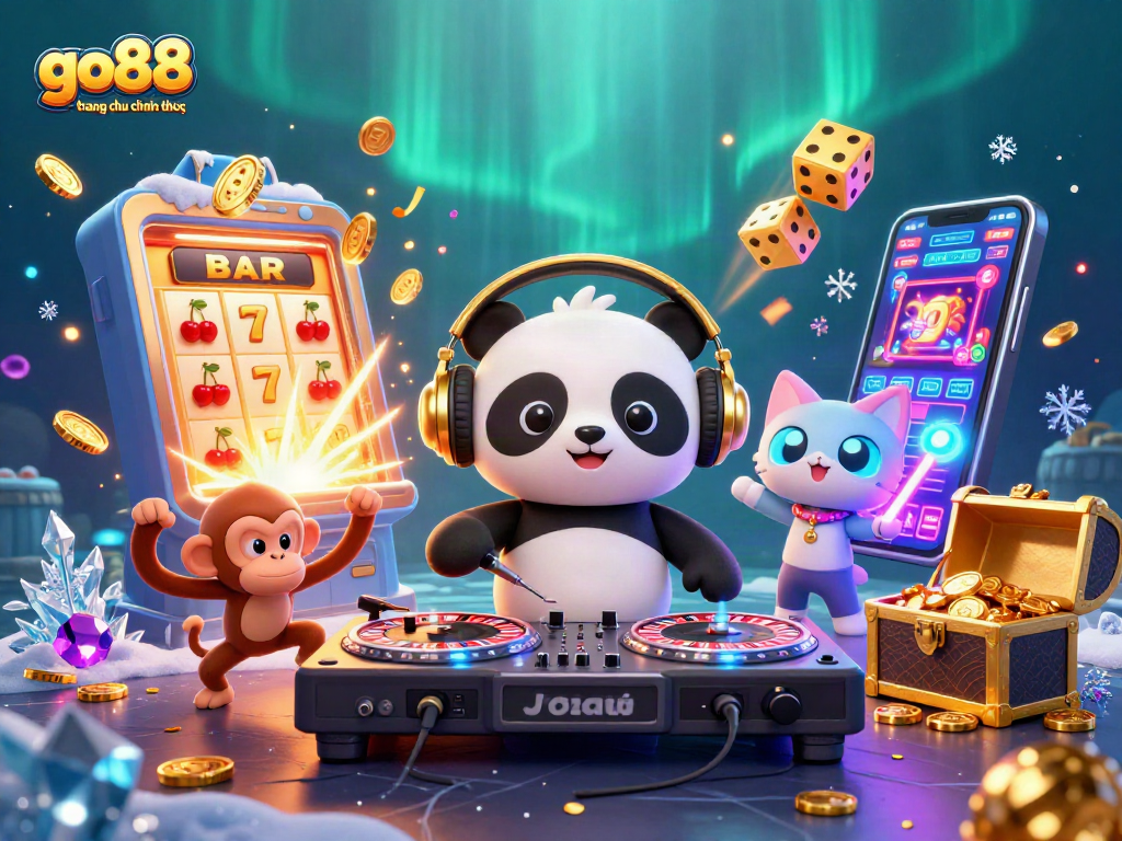 Win big at go88 trang chu chinh thuc with exciting casino games illustrated in vibrant 3D art.