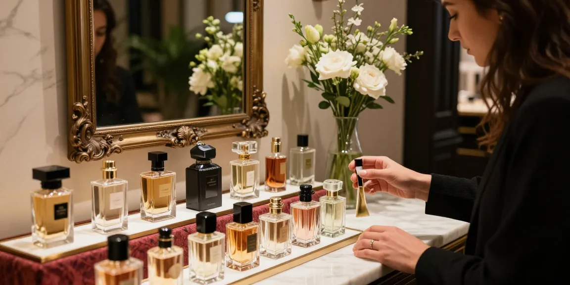 Discovering classic perfumes in an elegant boutique setting with a beauty influencer.