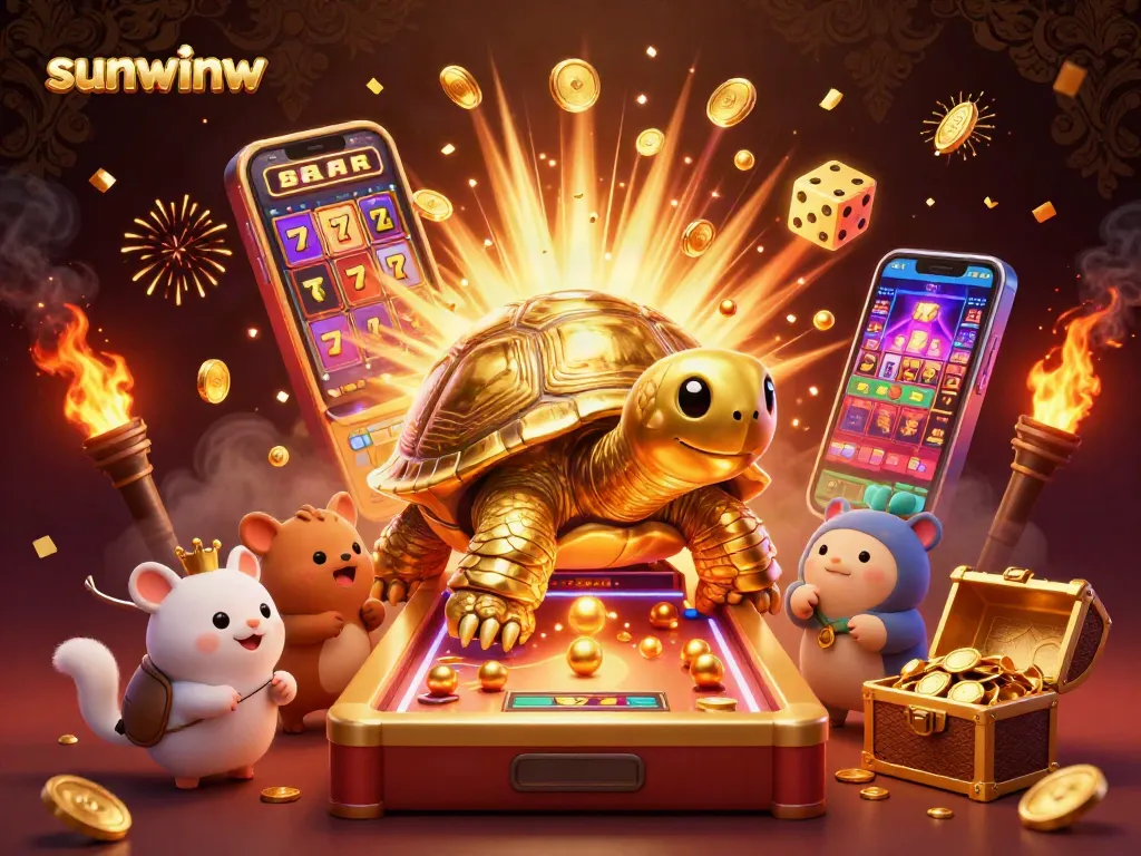Spin the reels and win big at sunwinw with vibrant golden casino elements and characters.