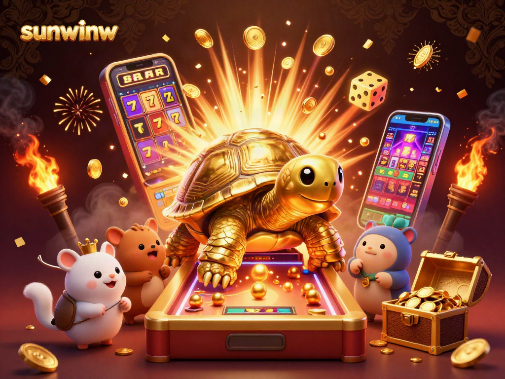 Spin the reels and win big at sunwinw with vibrant golden casino elements and characters.