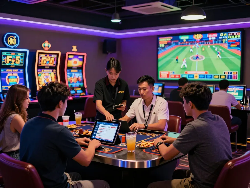 Enthusiastic players enjoying online betting at https://www.gavn99.app/ in a vibrant casino atmosphere.