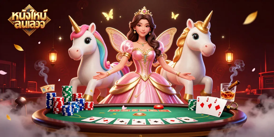 Engaging scene featuring the keyword หนังใหม่ชนโรง with a glamorous Asian woman and a unicorn in a vibrant casino.