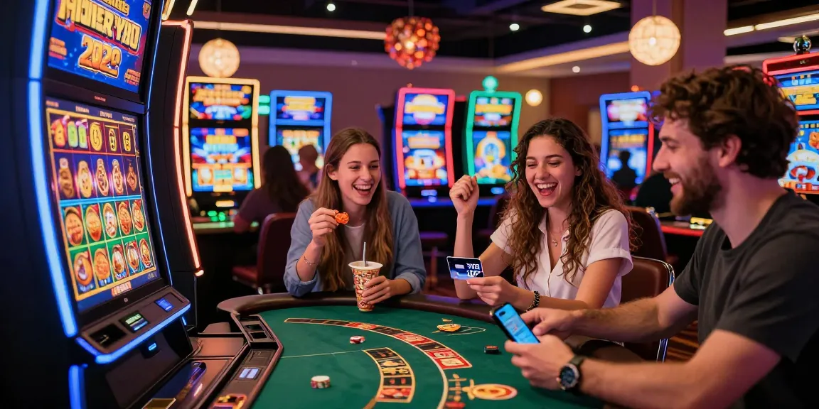 Friends enjoying gaming at a credit card casino featured on scoarch.org.uk, showcasing Visa deposits and exciting slot machines.