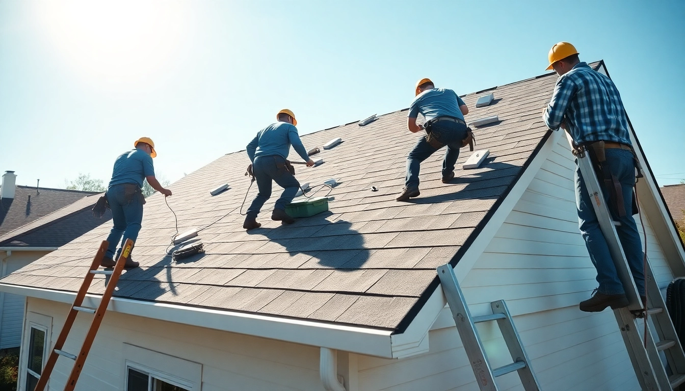 Trustworthy roofing company team installing new roof emphasizing quality workmanship.