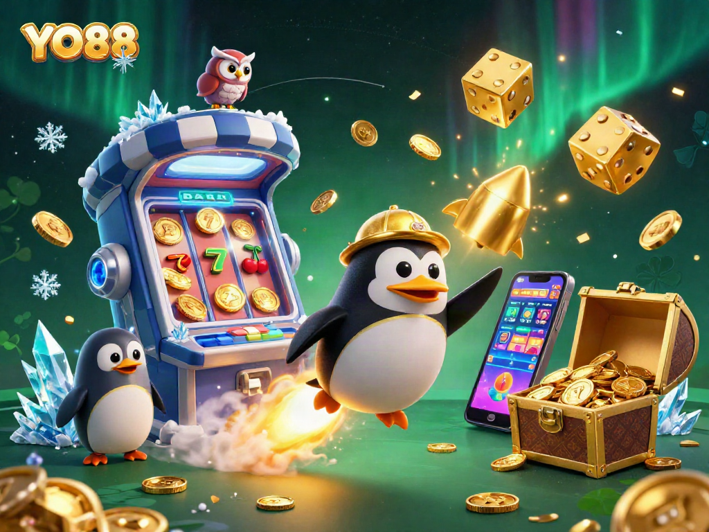 Spin and win at YO88 with thrilling casino games illustrated in vibrant 3D imagery.