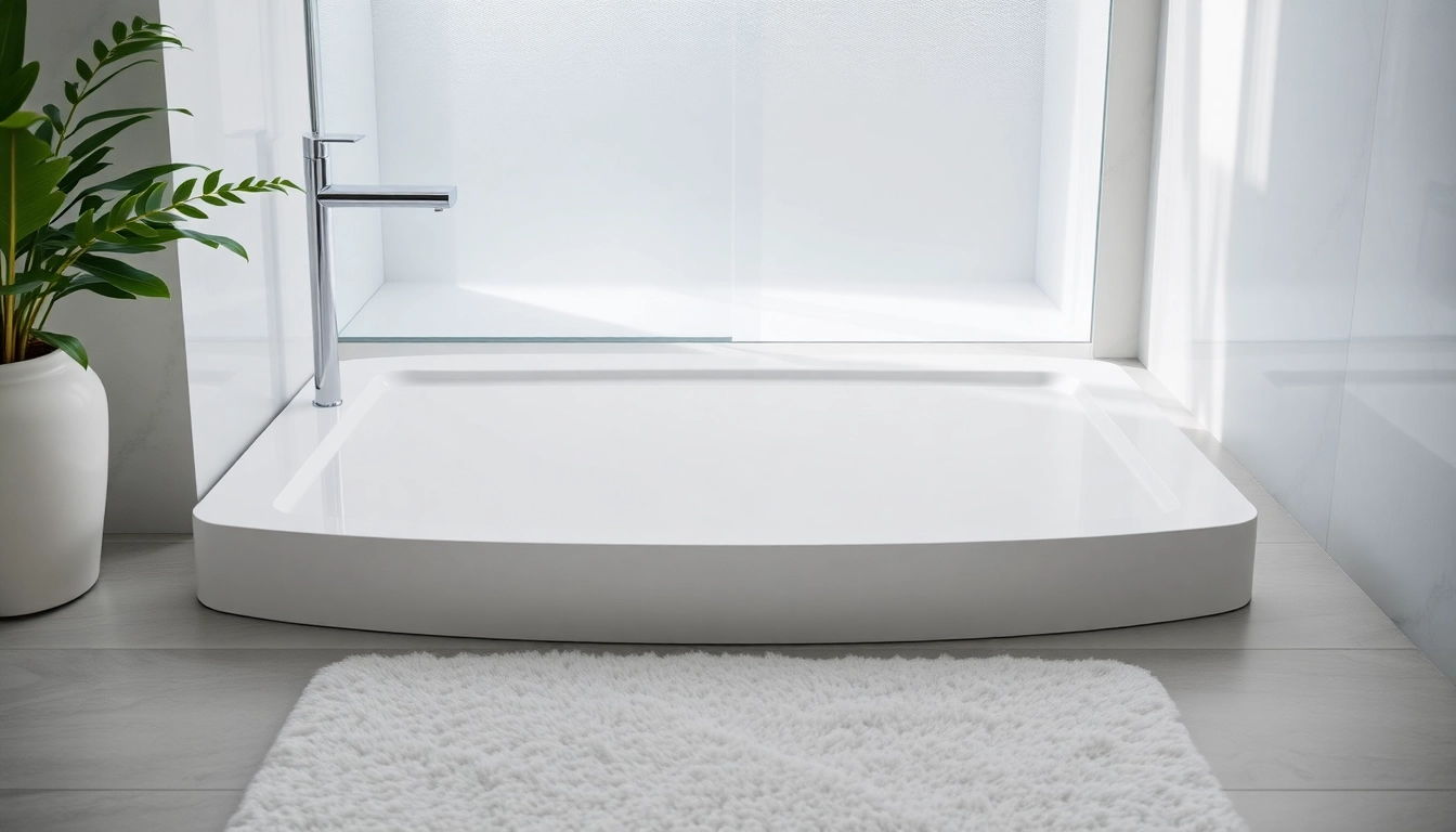 A sleek shower base shower elegantly featured in a modern bathroom setting.