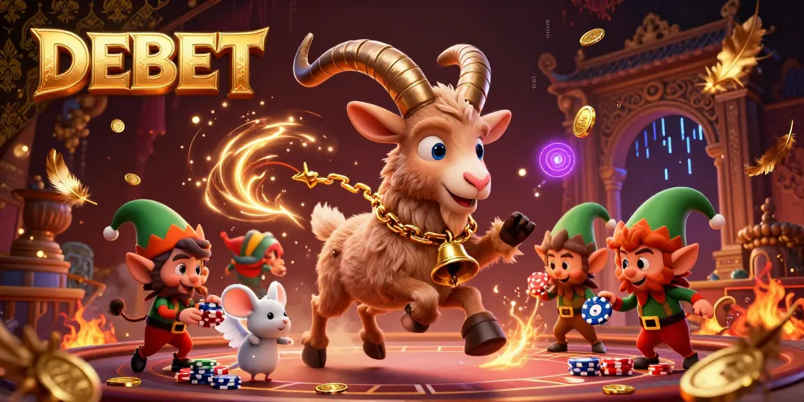 Experience the dynamic world of DEBET where a Krampus goat presides over a vibrant holiday-themed casino full of exciting elements.