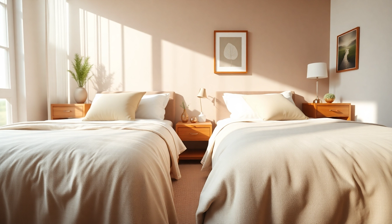Elegant twin beds arranged beautifully in a peaceful bedroom, inviting relaxation and comfort.
