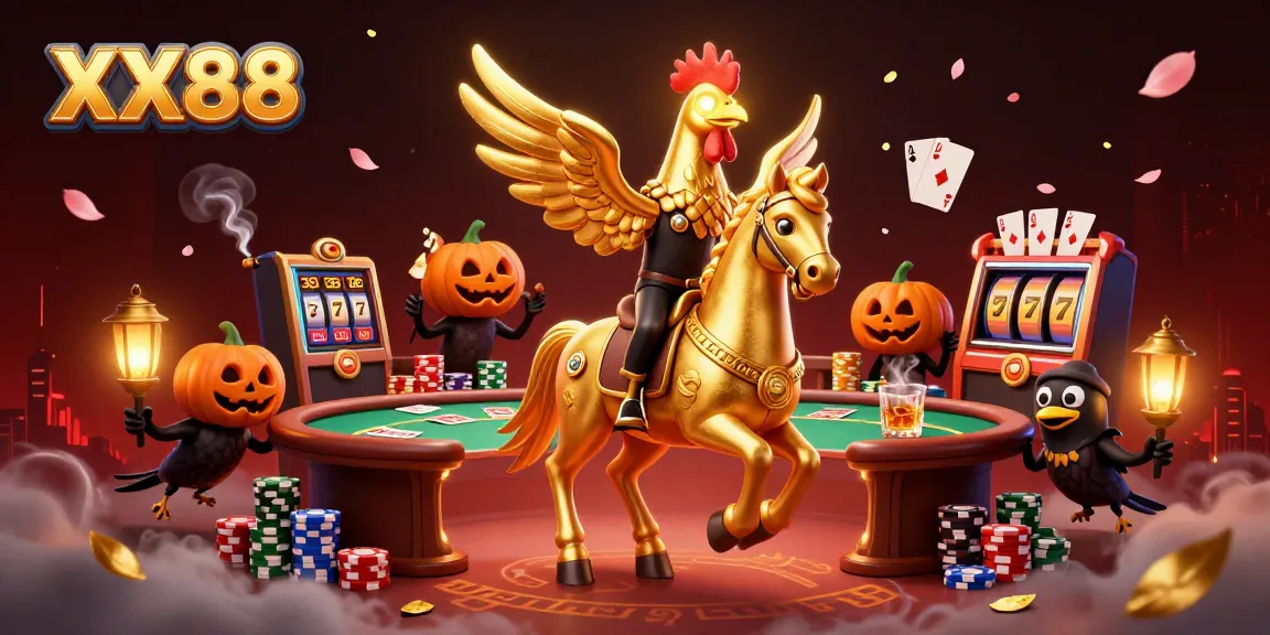 Engage in exciting gameplay at XX88 casino with golden rooster characters and vibrant slot game elements.