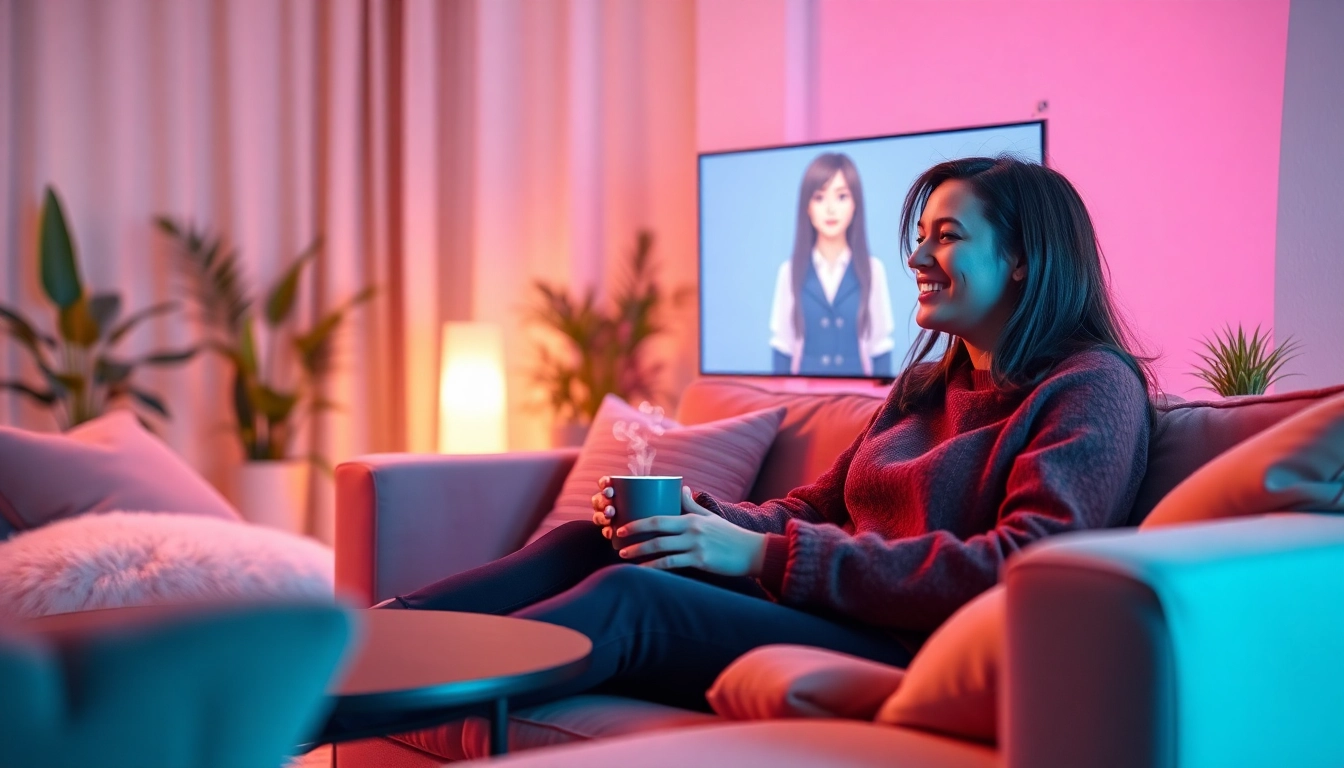 AI girlfriend companion engaging in a cozy virtual space.