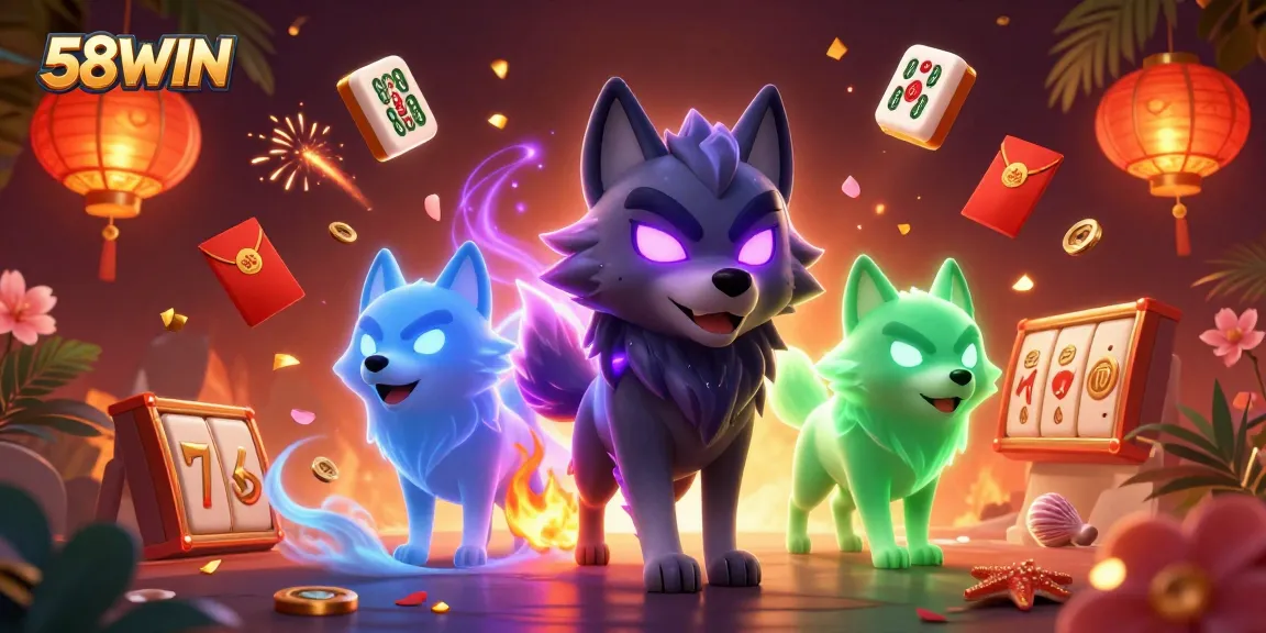Experience thrilling wins at 58WIN with vibrant slots and dynamic gaming elements in this captivating casino scene.
