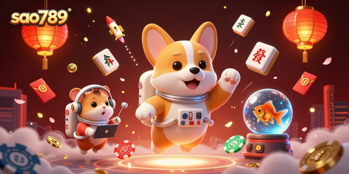 Sao789 offers a thrilling online gaming experience highlighted by floating treasures and vibrant elements.