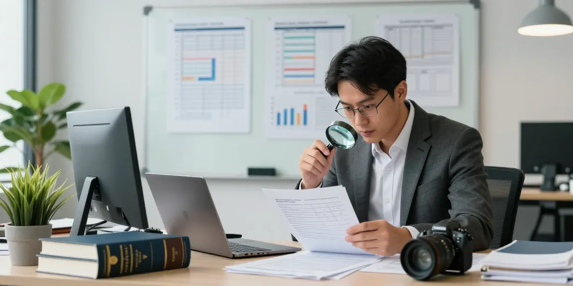 Forensic auditor analyzing documents in a professional setting at aafikotajakarta.org