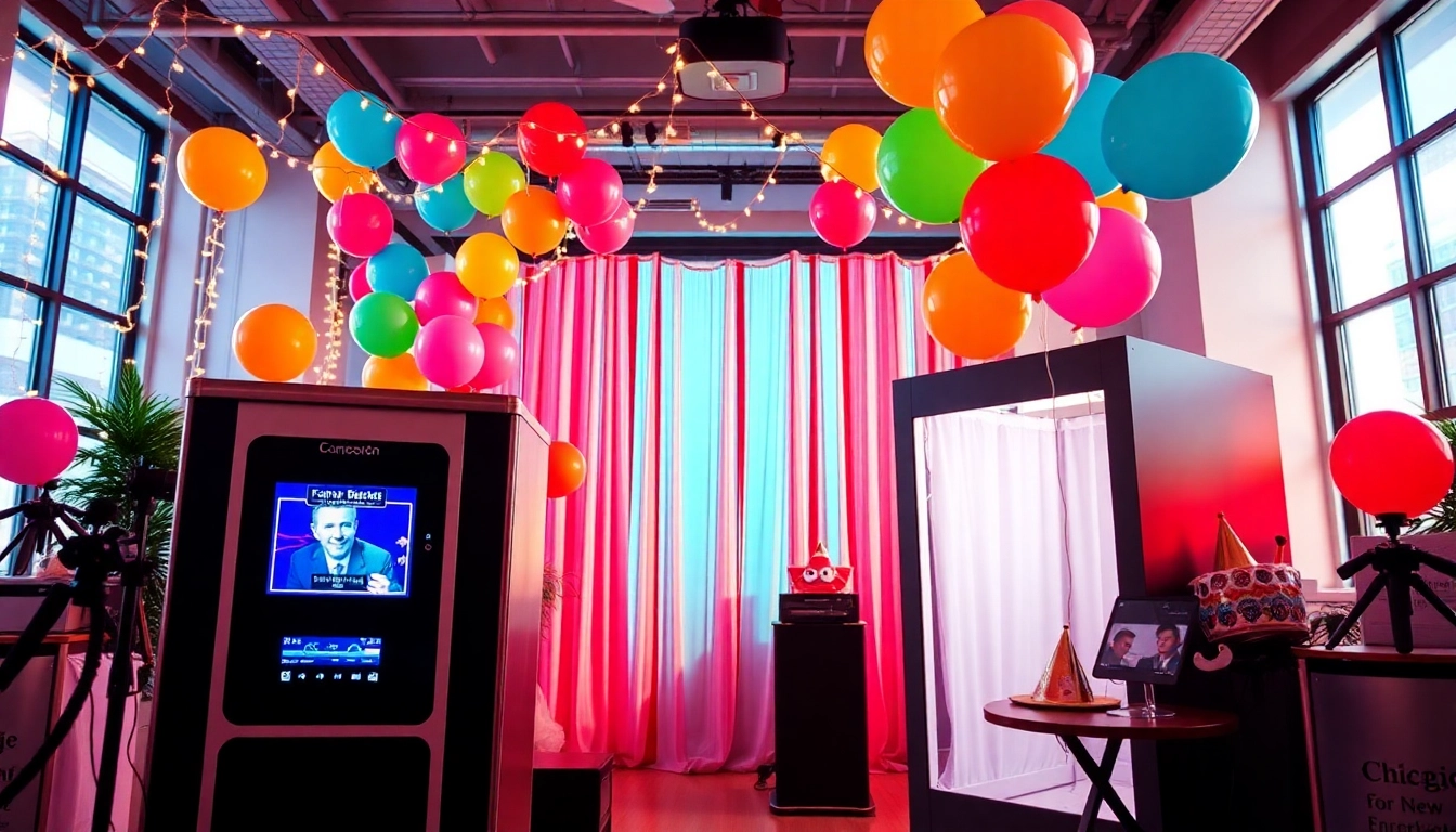 Rent a photo booth rental chicago with vibrant decorations for memorable event moments.