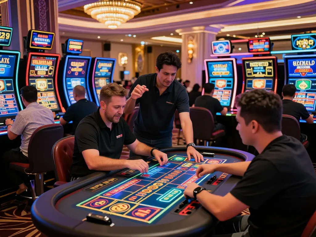 Engaging players immersed in online gambling at https://oke179.xyz/ showcasing vibrant casino atmosphere and live interaction.