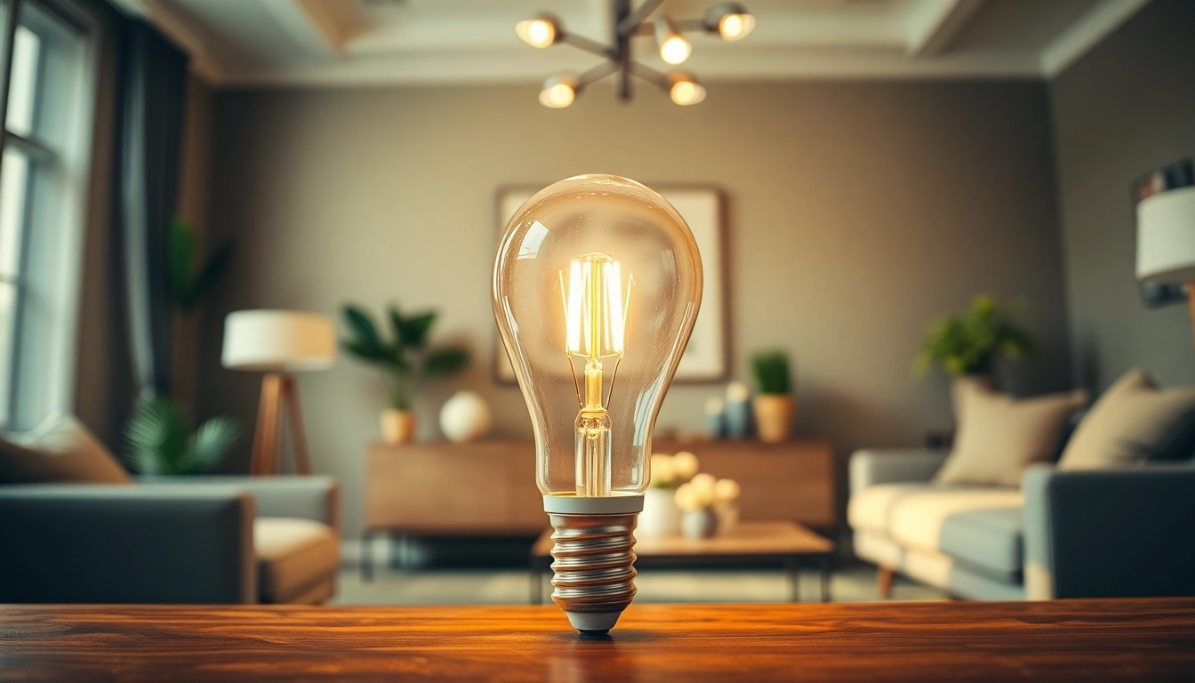 Showcasing an elegant a 19 bulb in a cozy indoor setting, emphasizing warm light and modern decor.