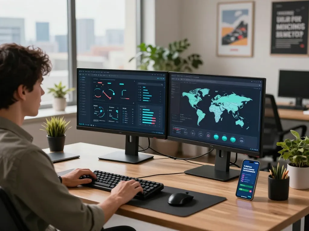 快连 VPN user enjoying a seamless connection experience in a modern workspace.