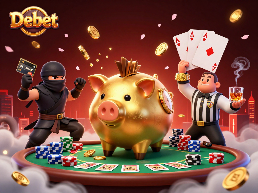Experience Debet's thrilling games and stakes in a vivid 3D casino showdown scene.
