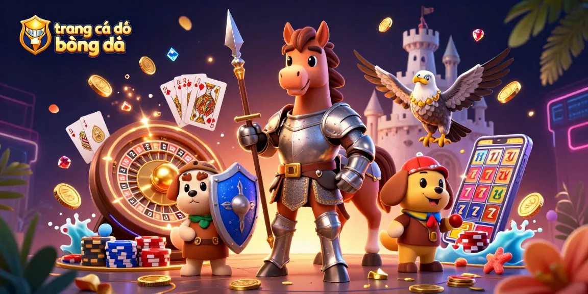 Experience the excitement of trang cá độ bóng đá with medieval knight, squire, and falcon surrounded by casino elements.