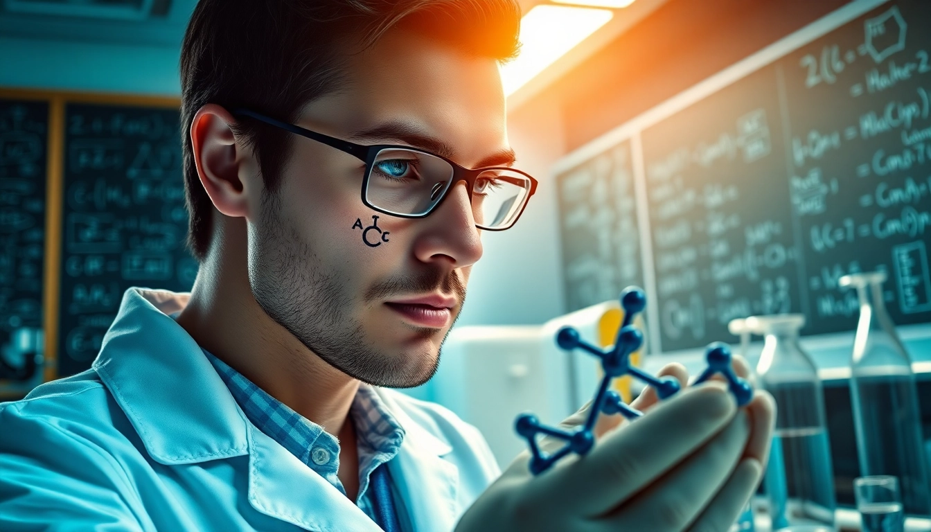 Scientist studying Peptides UK molecular structures in a modern laboratory.