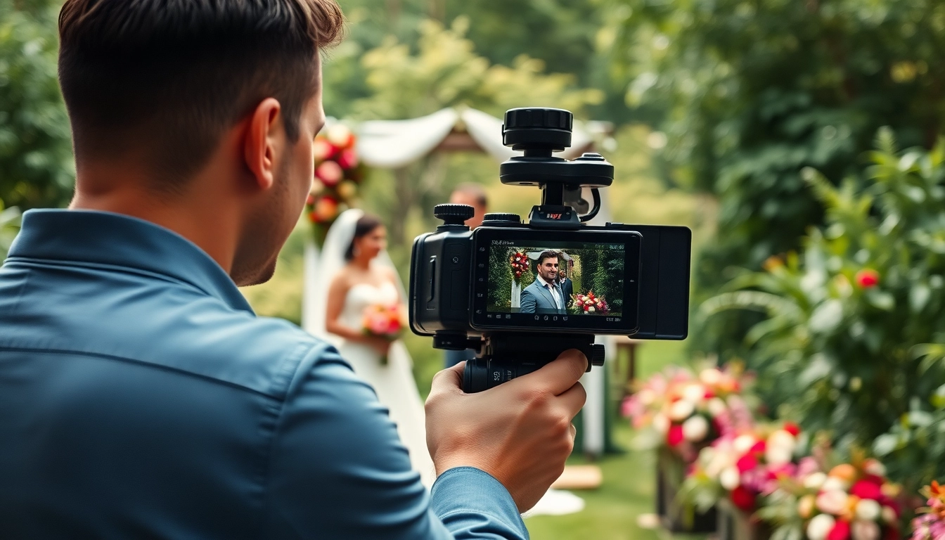 Capturing a wedding moment with high-quality video capture in a serene outdoor setting.