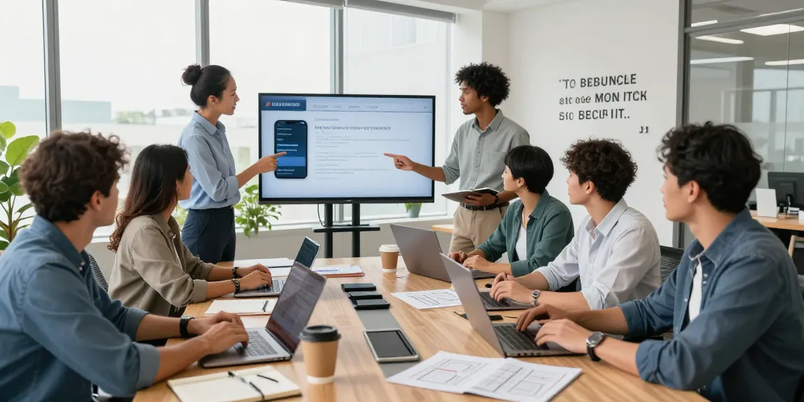 Team collaborating on business phone service solutions in a modern office.