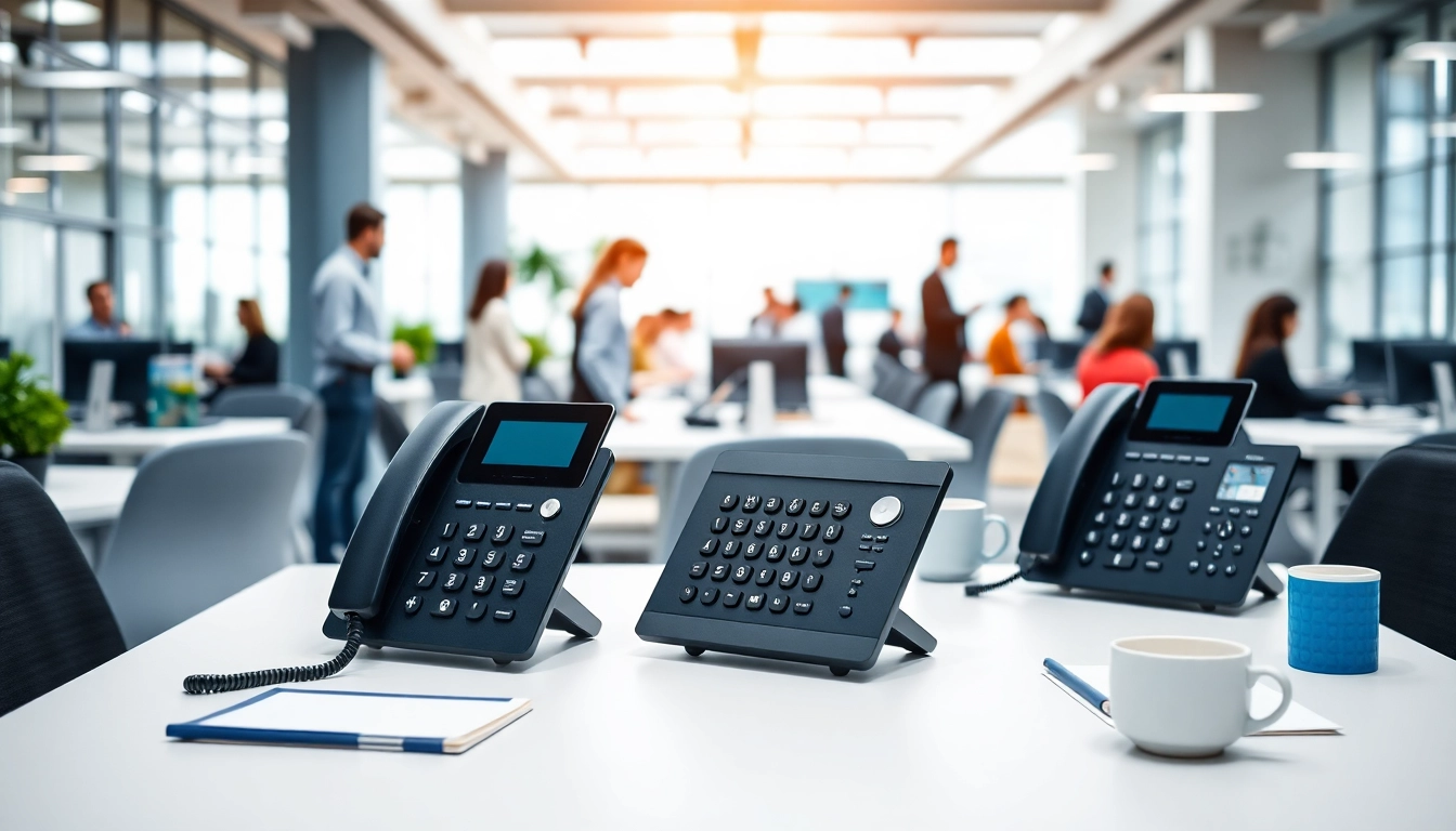 Showcasing modern small business phone systems in a professional office setting.