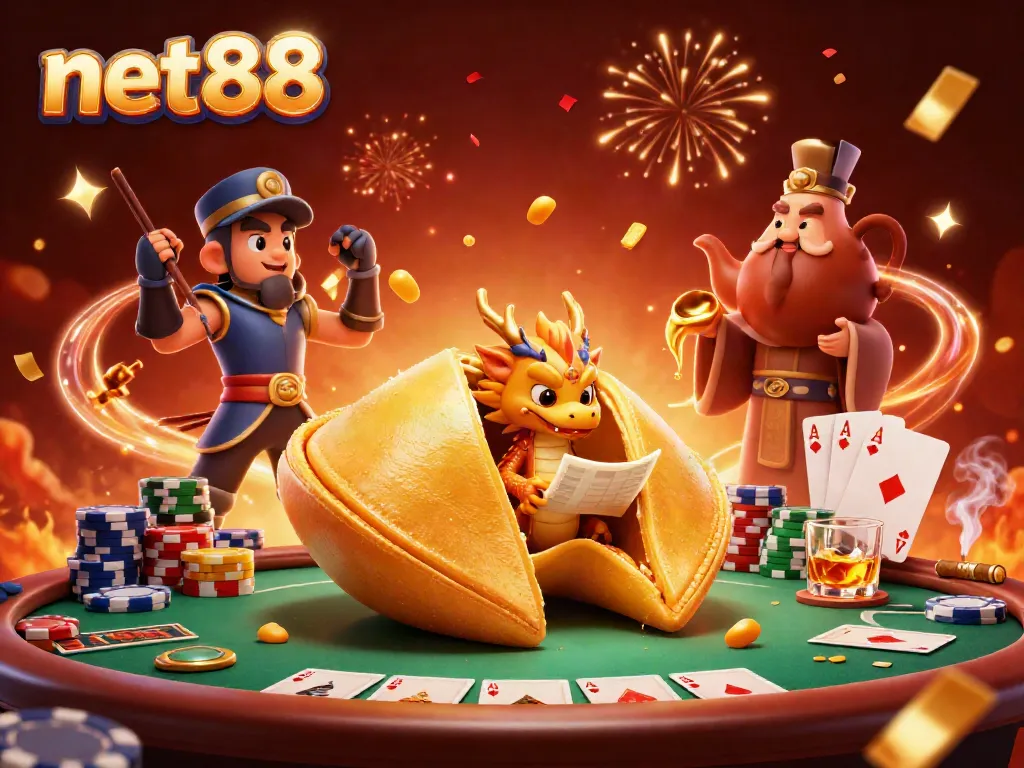 Engage with net88's vibrant casino scene featuring epic poker action and animated characters.