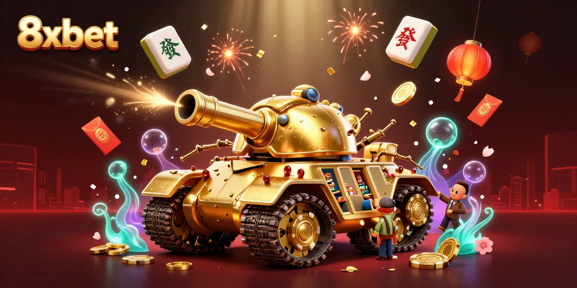 Experience the vibrant excitement of 8xbet with a 3D golden beetle casino and festive elements.